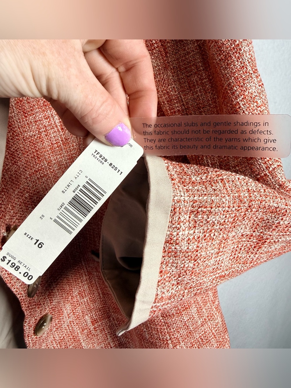 NWT Pendleton Coral Orange Tweed Blazer Jacket Size 16 Beige Trim - Picture 8 of 12
